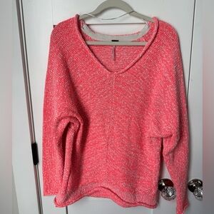 Free People Bright Lights Oversized Knit Pullover Sweater in Neon Pink size S